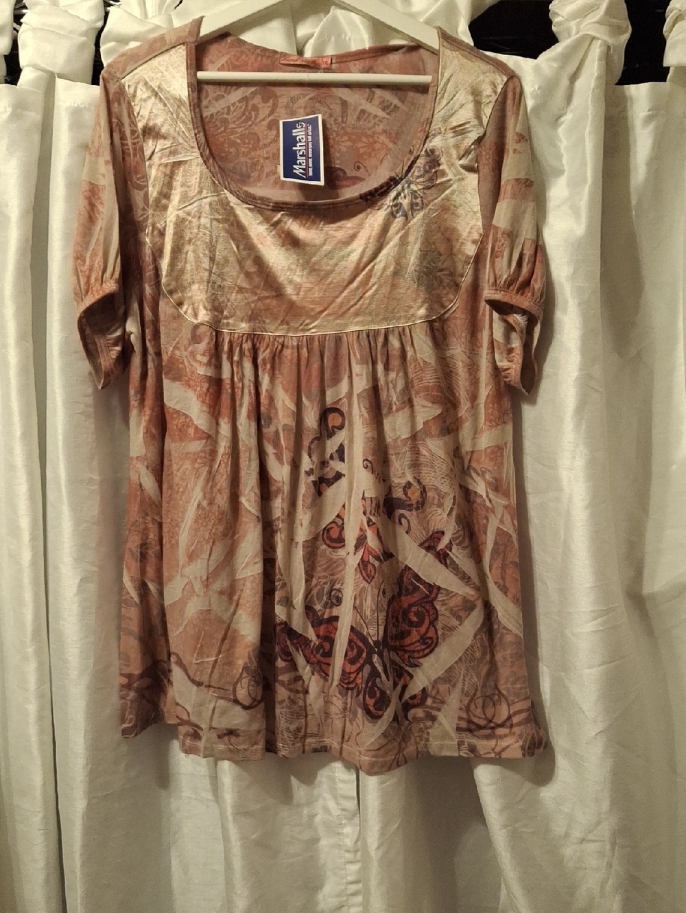 Marshalls Peach & Cream Printed Scoop-Neck Tunic Top